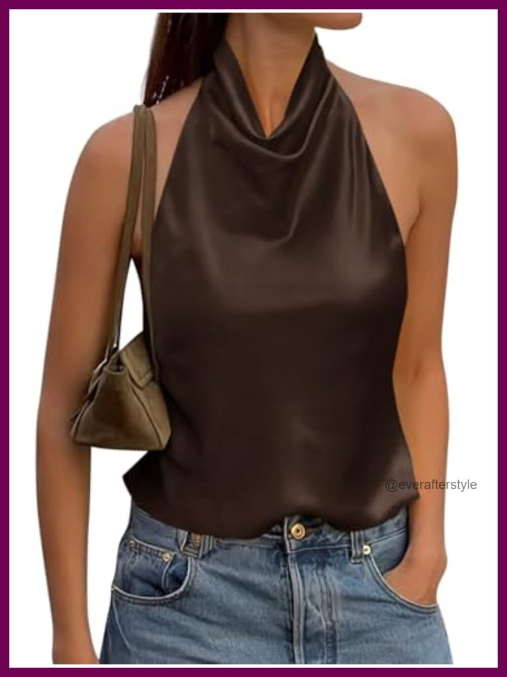 Satin Halter Tank Top Y2k Mock Neck Backless Going Out Cami